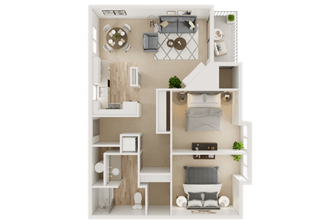 Floor plan for 2 beds, 1 bath, 1042 sqft